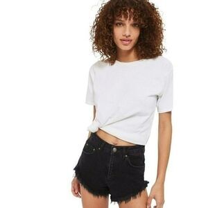 Topshop Black Moto Frayed Hem Denim Jean Shorts